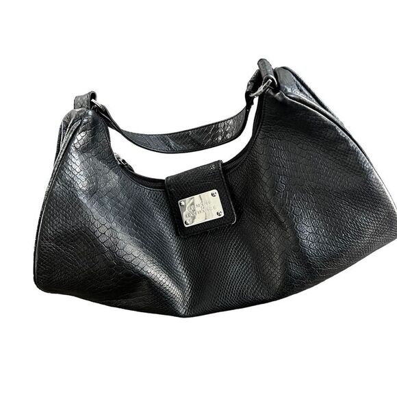 ARMANI EXCHANGE black leather shoulder/hobo bag snakeskin embossed. EUC - Picture 12 of 16